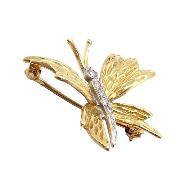 Authentic! Tiffany & Co 18k Yellow White Gold Butterfly Diamond Pin Brooch - Picture 12 of 13